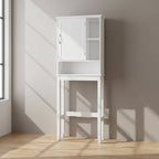 Teamson Home Newport Contemporary Wooden Over-the-Toilet Cabinet White: Freestanding Bathroom Organizer with Adjustable Shelf, Nickel Hardware