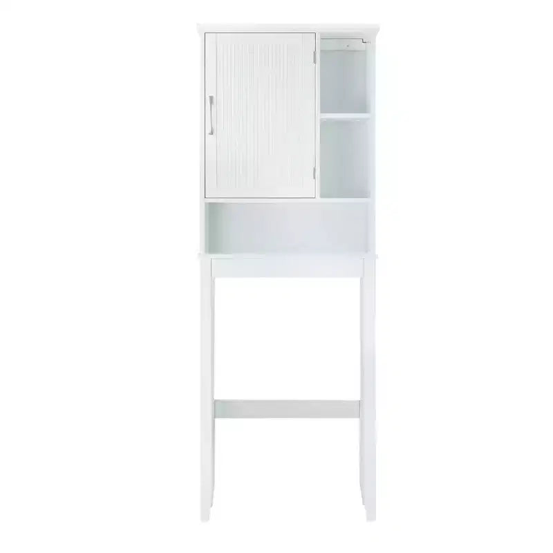 Mobiletto da bagno Newport in legno contemporaneo sopra il water, bianco: Organizer da bagno con ripiano regolabile, ferramenta in nichel