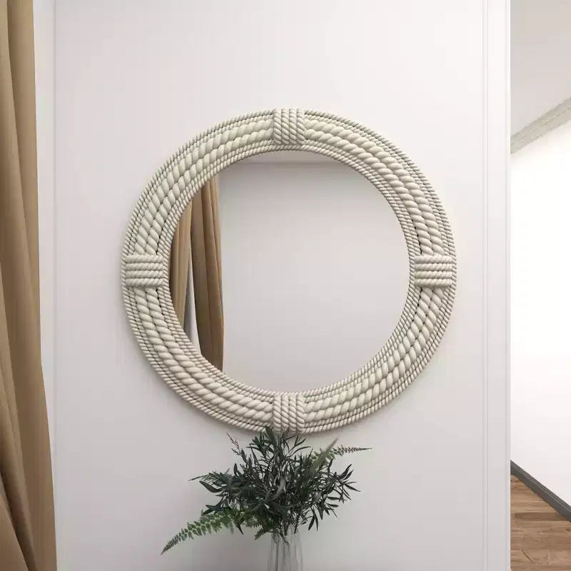 Specchio in legno costiero con accenti di corda intrecciata bianco - Olivia & May: Arredamento nautico da spiaggia, nessun montaggio richiesto