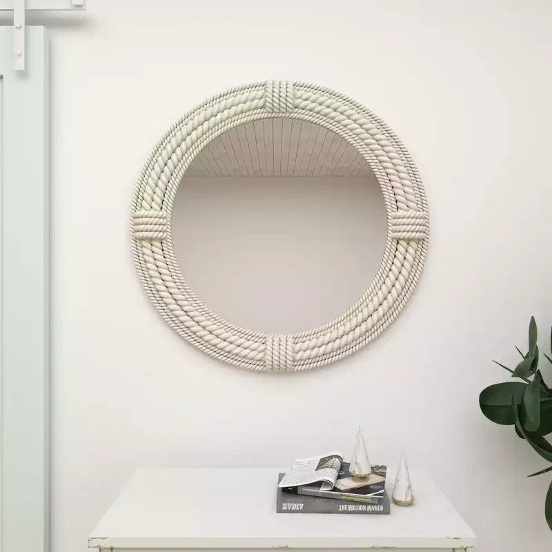 Specchio in legno costiero con accenti di corda intrecciata bianco - Olivia & May: Arredamento nautico da spiaggia, nessun montaggio richiesto