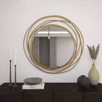 Specchio in Metallo con Anelli Sovrapposti Oro: Stile Contemporaneo, Ferro, 97,5 cm