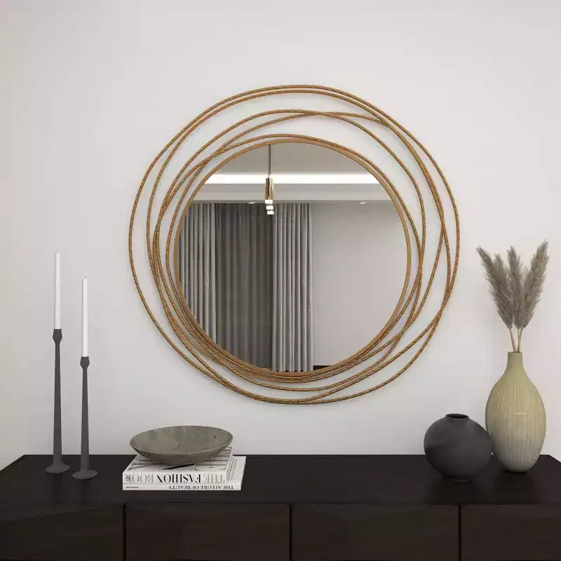 Specchio in Metallo con Anelli Sovrapposti Oro: Stile Contemporaneo, Ferro, 97,5 cm