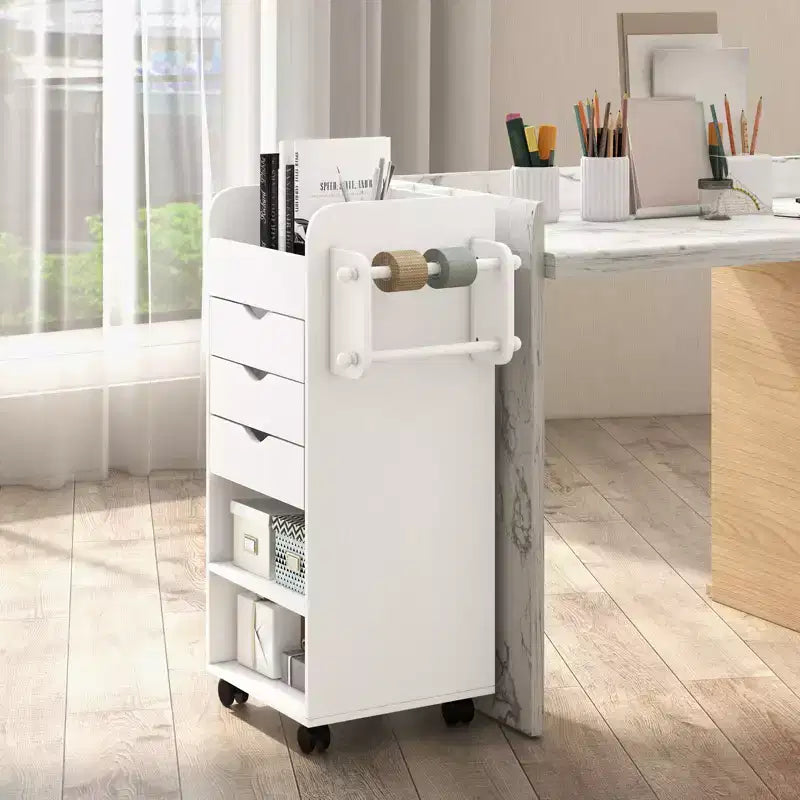 Contenitore portaoggetti in legno con 3 cassetti, 3 ripiani e fessure, 2 bastoncini