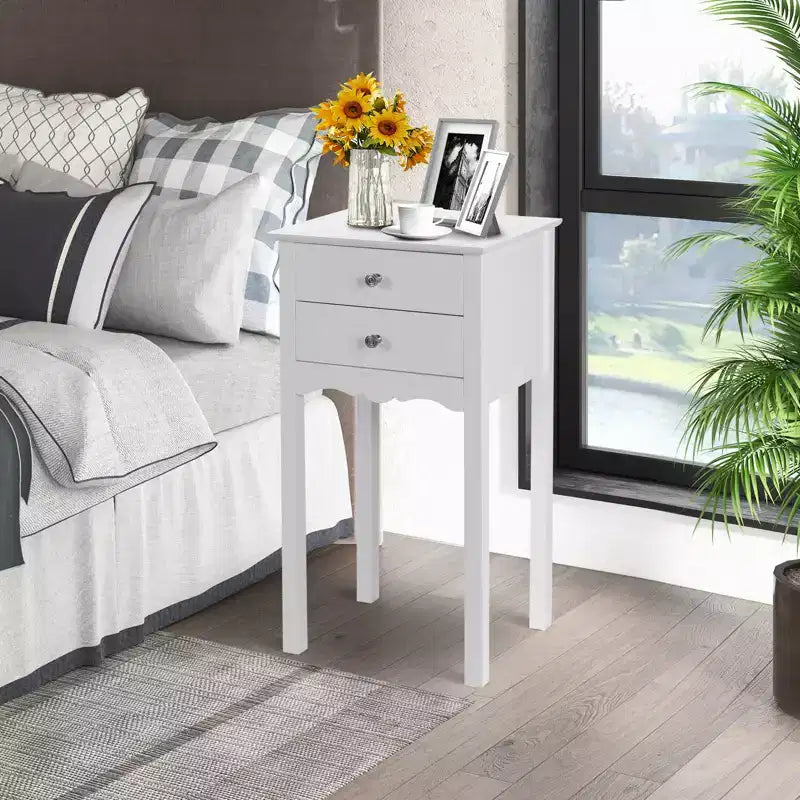 Table Table Night Stand W/ 2 Drawers White