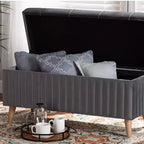 Hanley Velvet Fabric Upholstered and Wood Storage Ottoman - Baxton Studio