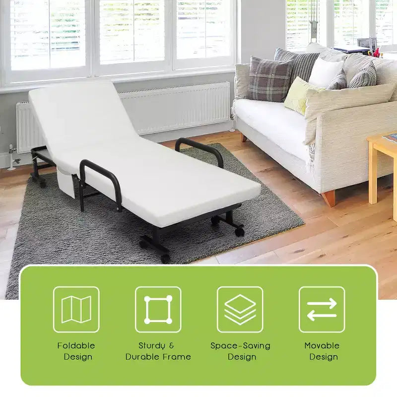 Letto singolo regolabile per ospiti, materasso portatile con ruote marrone/grigio/bianco