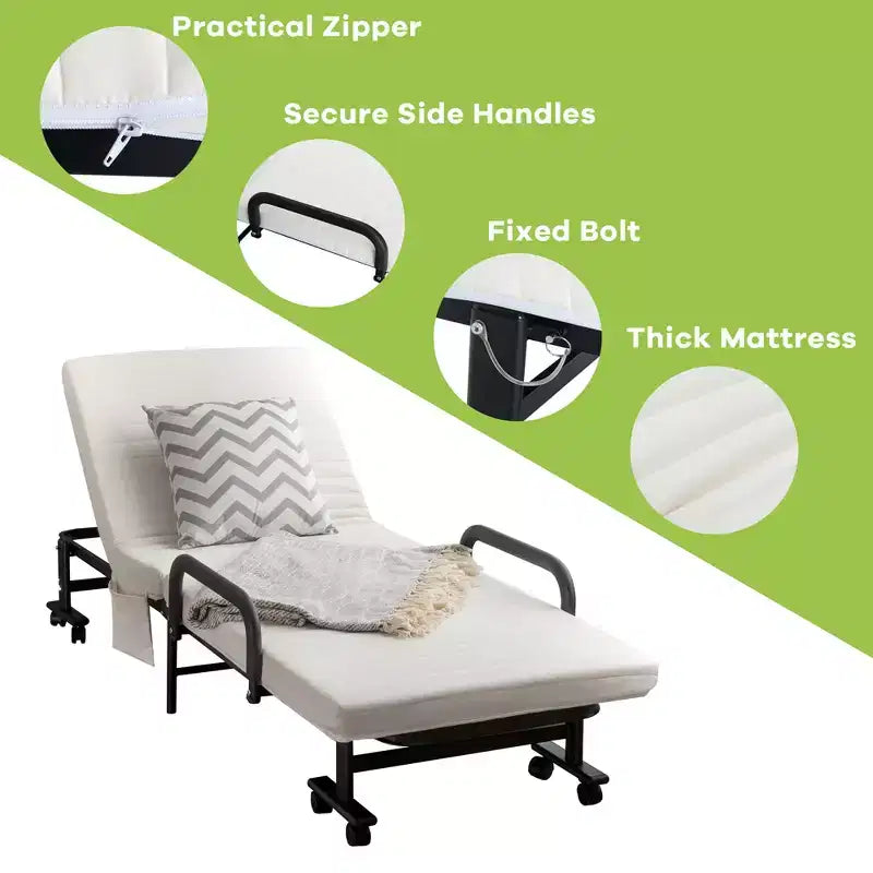 Letto singolo regolabile per ospiti, materasso portatile con ruote marrone/grigio/bianco