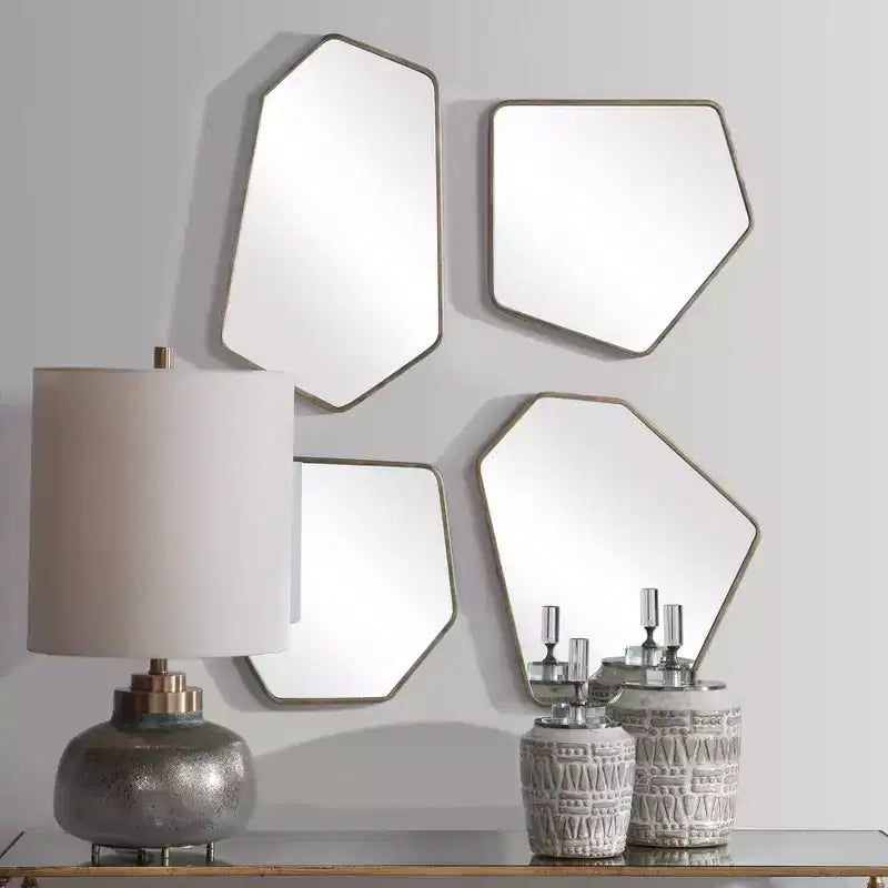 Specchi decorativi asimmetrici da vanità oro anticato moderno larghezza 19 3/4 per bagno camera da letto