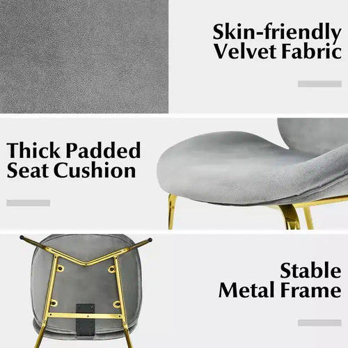 Set di 4 sedie da pranzo in velluto, sedia laterale senza braccioli con schienale ergonomico