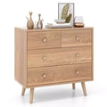 Costway 4-Drawer Dresser Chest Cabinet Storage Organizer Rubber Leg W/Rail Walnut Finish