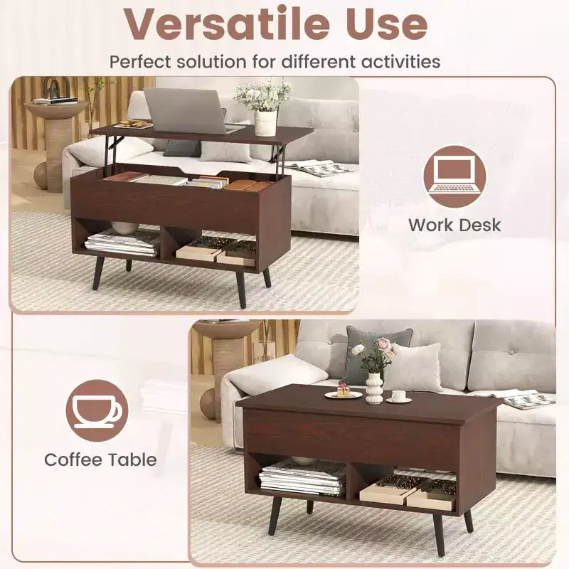 Tavolino da caffè con ripiano sollevabile da 31,5" Tavolo moderno con scomparto nascosto e gambe in legno per la casa