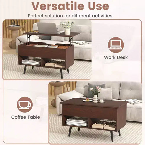 Tavolino da caffè con ripiano sollevabile da 31,5" Tavolo moderno con scomparto nascosto e gambe in legno per la casa