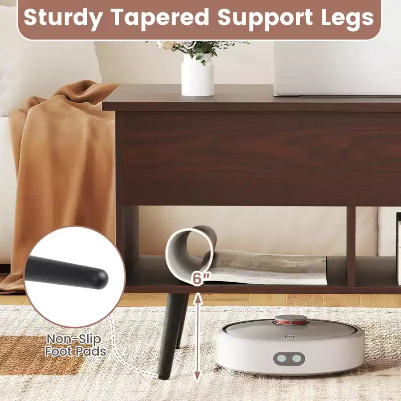 Tavolino da caffè con ripiano sollevabile da 31,5" Tavolo moderno con scomparto nascosto e gambe in legno per la casa