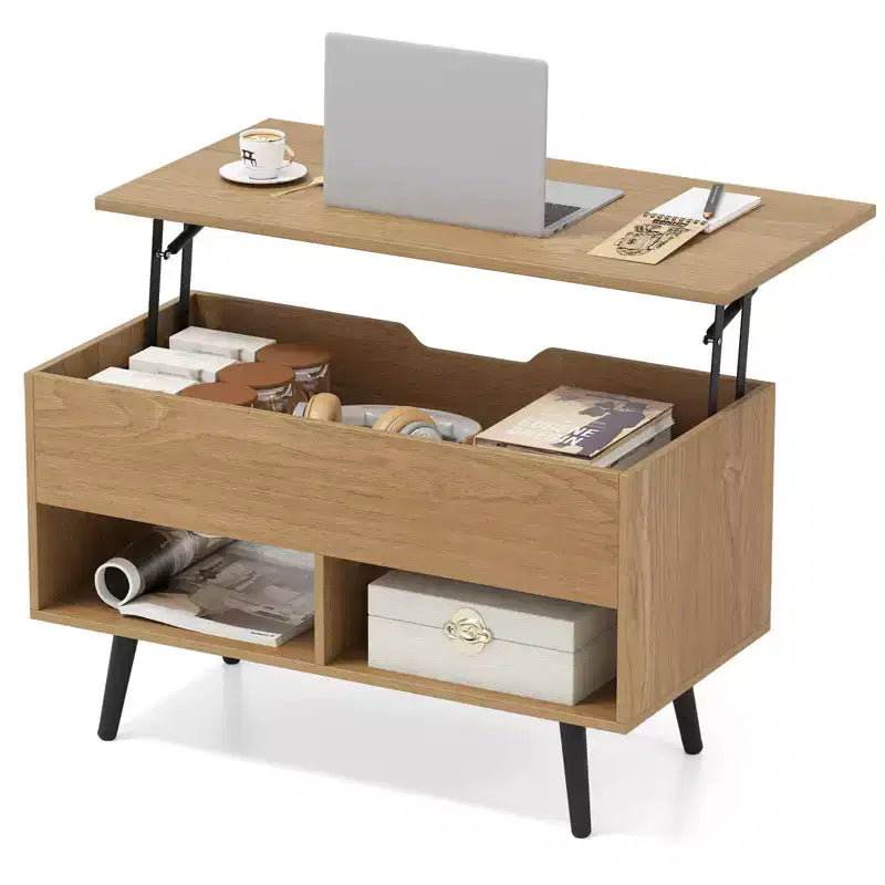 Tavolino da caffè con ripiano sollevabile da 31,5" Tavolo moderno con scomparto nascosto e gambe in legno per la casa