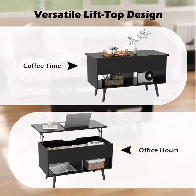 Tavolino da caffè con ripiano sollevabile da 31,5" Tavolo moderno con scomparto nascosto e gambe in legno per la casa