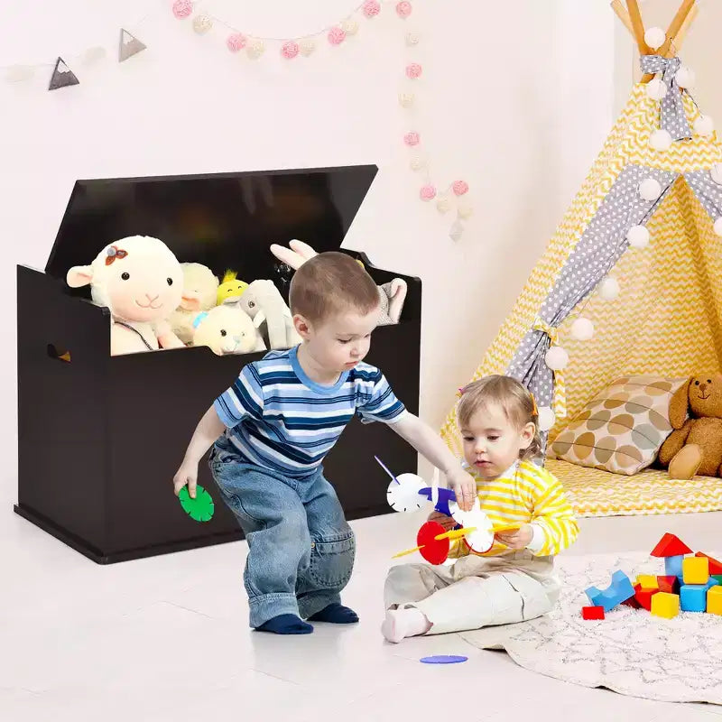 Panca Contenitore Portagiochi per Bambini con Coperchio a Ribalta, Cerniera di Sicurezza e Cuscino