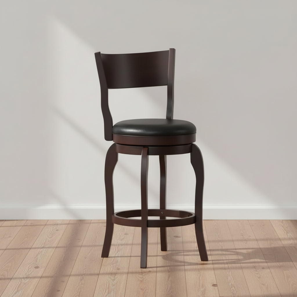 Flash Furniture Nichola Commercial Grade Classic Open Back Swivel Counter Height Pub Barstool with Bowed Wooden Frame and Padded, Uphosltered Seat