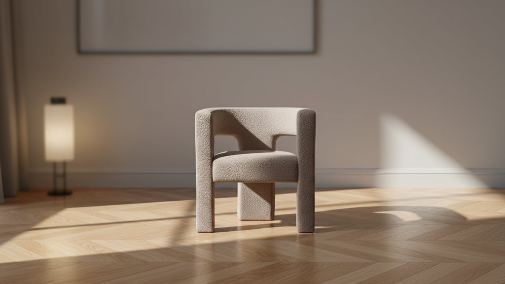 Poltrona quadrata da 28" in bouclé con braccioli ampi