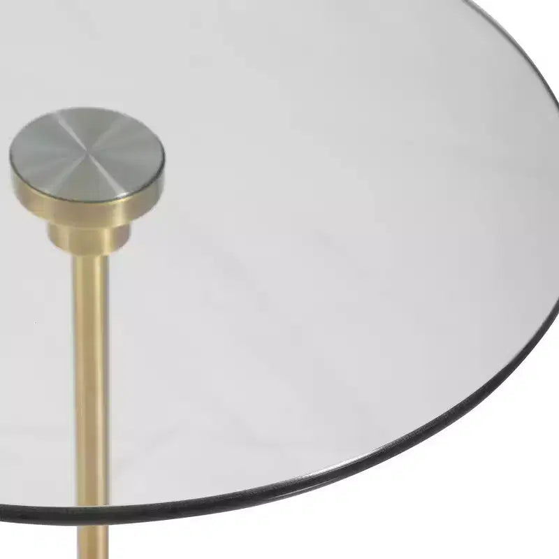Tavolino Moderno Rotondo in Ottone, 40 cm di Larghezza, con Piano in Vetro Dorato per Soggiorno, Camera da Letto, Comodino, Ingresso, Casa