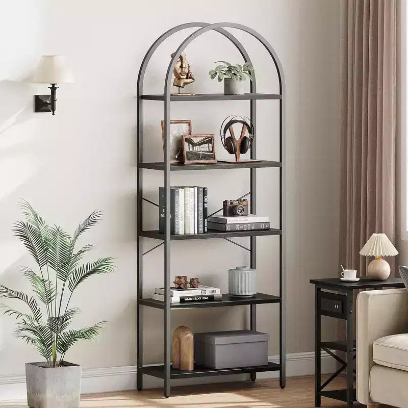 Scaffale ad arco, 5 piani in metallo, librerie moderne alte, espositore per studio, soggiorno