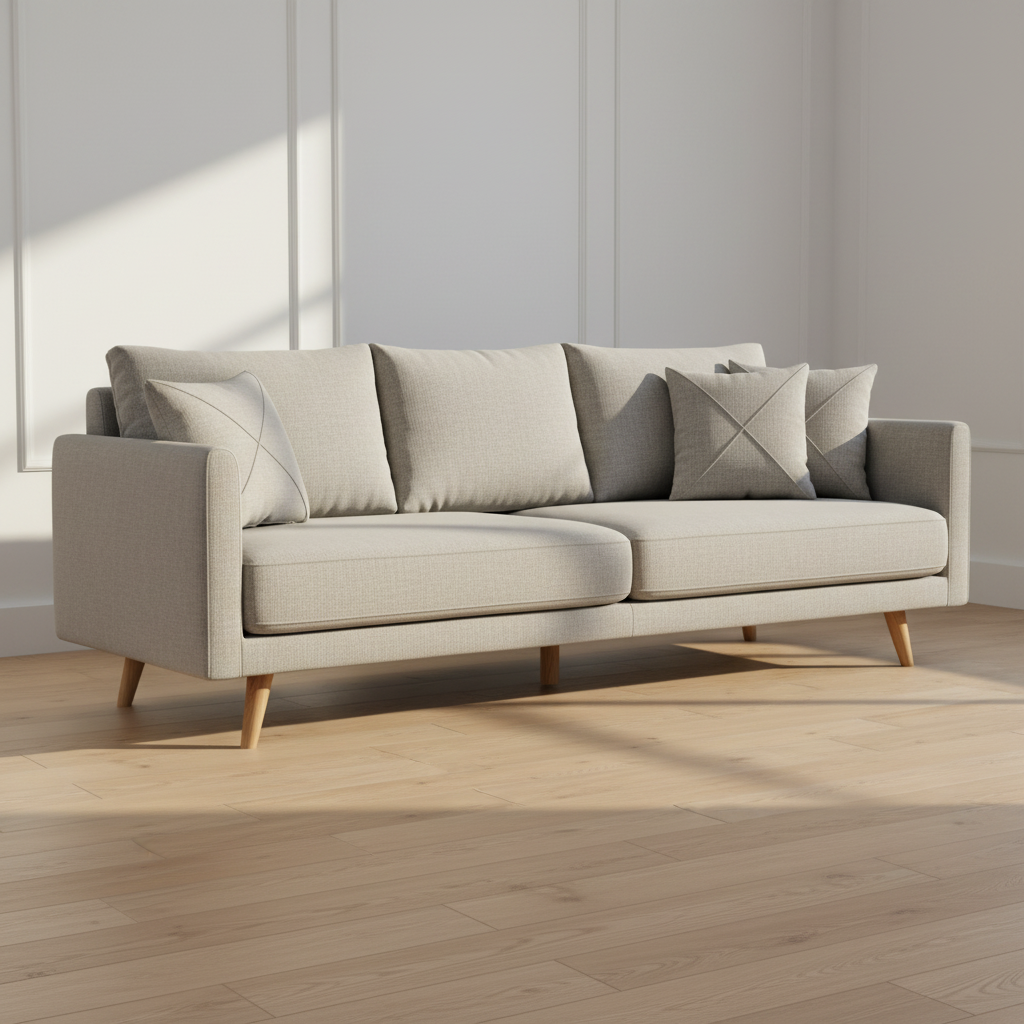 Nordic Grey 3-Seater Sofa with Oak Legs